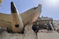 The back of the crashed Air India plane.
CENTRAL INDUSTRIAL SECURITY FORCE (CISF)/AFP via Getty Images