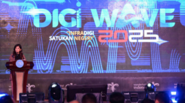 Menkomdigi Meutya Hafid menyampaikan sambutan dalam acara Digi Wave 2025 di Gedung Sapta Pesona, Jakarta Pusat, Kamis (18/12/2025). Foto: Anhar/Komdigi