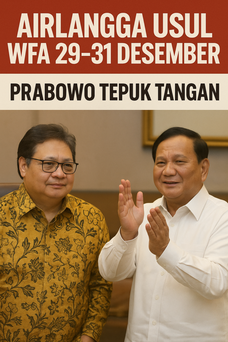 poster Ilustrasi Usulan WFA Akhir Tahun dari Airlangga Disambut Apresiasi Presiden Prabowo