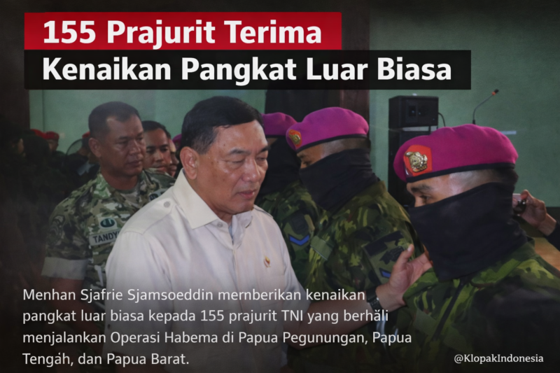 155 Prajurit TNI Terima Kenaikan Pangkat Luar Biasa Usai Operasi Habema di Papua