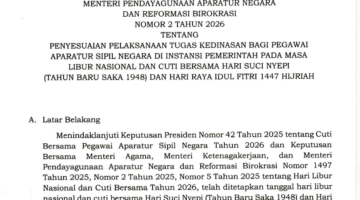 SE MenPANRB Nomor 2 Tahun 2026: ASN Fleksibel 5 Hari Jelang Nyepi dan Idulfitri 1447 H
