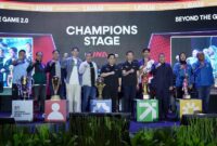 Wamenpora RI Taufik Hidayat menyampaikan apresiasi atas kehadiran perwakilan klub olahraga dan atlet dalam Champions Stage by INA Sports pada ISS di JICC, Minggu (13/9) sore.(foto:raiky/kemenpora.go.id)